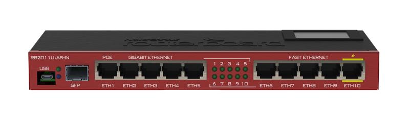 Маршрутизатор MikroTik RouterBOARD 2011UiAS with Atheros 74K MIPS CPU, 128MB RAM, 1xSFP port, 5xLAN, 5xGbit LAN, RouterOS L5, desktop case, PSU, LCD panel