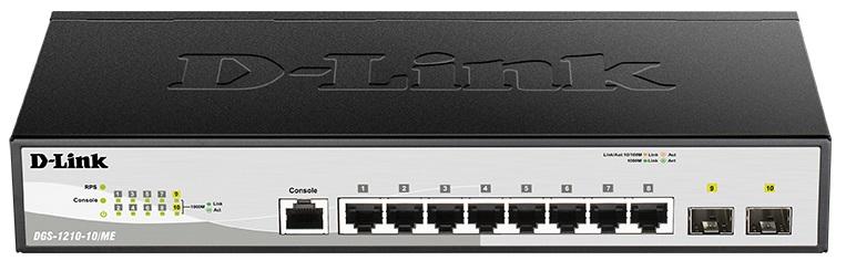 Коммутатор D-Link DGS-1210-10/ME/B2A, L2 Managed Switch with  8 10/100/1000Base-T ports and 2 1000Base-X SFP ports.16K Mac address, 802.3x Flow Control, 4K of 802.1Q VLAN, 802.1p Priority Queues, Traffic Segmen
