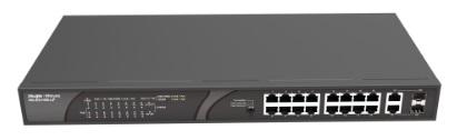 Коммутатор Reyee 16-Port 100Mbps + 2 Gigabit RJ45/SFP combo Ports, 16 of the ports support PoE/PoE+ power supply. Max PoE power budget is 120W, unmanaged switch