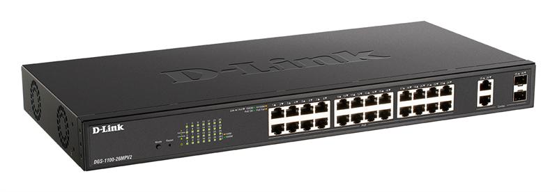 Коммутатор D-Link DGS-1100-26MPV2/A3A, L2 Smart Switch with 24 10/100/1000Base-T ports and 2 1000Base-T/SFP combo-ports