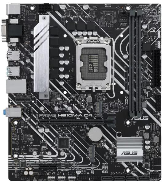 Материнская плата ASUS PRIME H610M-A D4, LGA1700, H610, 2*DDR4, D-Sub + DP + HDMI, SATA3, Audio, Gb LAN, USB 3.2*4, USB 2.0*6, COM*1 header (w/o cable), mATX ; 90MB19P0-M0EAY0