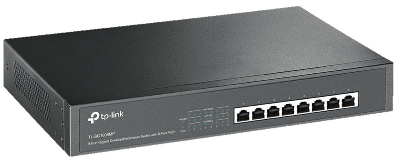  TP-Link 8-портовый гигабитный PoE+ коммутатор, 8 гигабитных портов RJ45, 8 портов с поддержкой PoE+, поддержка 802.3af/at, бюджет PoE+ до 126 Вт, стальной корпус монтируемый в 13' стойку