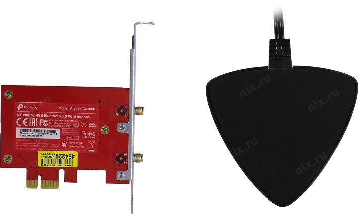  TP-Link Archer TX3000E, AX3000 Двухдиапазонный Wi-Fi 6 Bluetooth-адаптер PCI Express, до 574 Мбит/с на 2,4 ГГц + до 2402 Мбит/с на 5 ГГц, 2 антенны с высоким коэфф. усиления,основание с кабелем