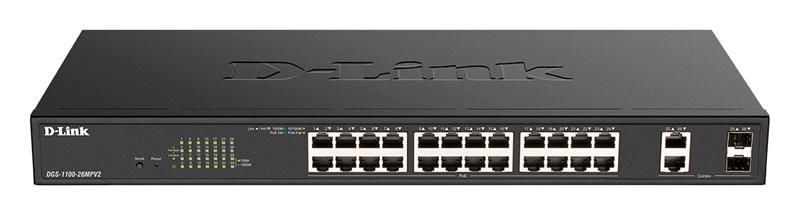 Коммутатор D-Link DGS-1100-26MPV2/A3A, L2 Smart Switch with 24 10/100/1000Base-T ports and 2 1000Base-T/SFP combo-ports