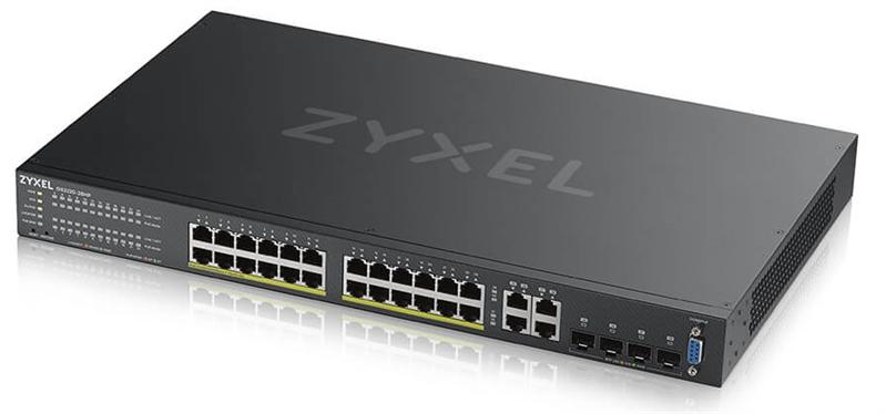  Гибридный L2 коммутатор PoE+ Zyxel NebulaFlex Pro GS2220-28HP, rack 19", 24xGE PoE+, 4xCombo (SFP/RJ-45), бюджет 375 Вт, автономное/облачное управление