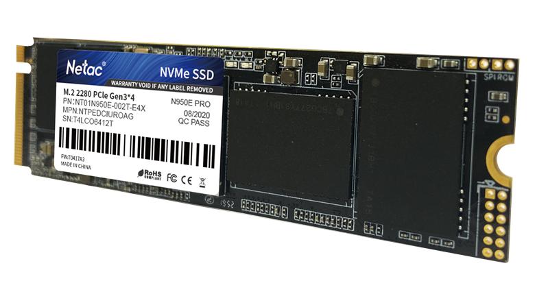 Ssd накопитель Netac SSD N950E Pro 2TB PCIe 3 x4 M.2 2280 NVMe 3D NAND, R/W up to 3500/3000MB/s, TBW 1600TB, 2048MB DRAM buffer, with heat sink, 5y wty