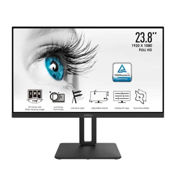 Монитор MSI PRO MP242P 23.8" 16:9 FHD(1920x1080 ) IPS Flat,5ms(GTG),1000:1,100M:1,250nit,178/178,HDMI 1.4,VGA(D-Sub),Tilt,Swivel,Height,Pivot,VESA,75Hz,Black,1y war-ty