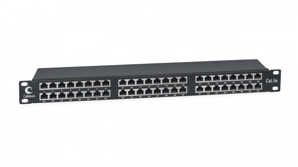  Cabeus PLHD-48-Cat.5e-SH-Dual IDC-1U Патч-панель высокой плотности 19" Высота (1U), 48 портов RJ-45, категория 5e, полностью экранированная, Dual IDC