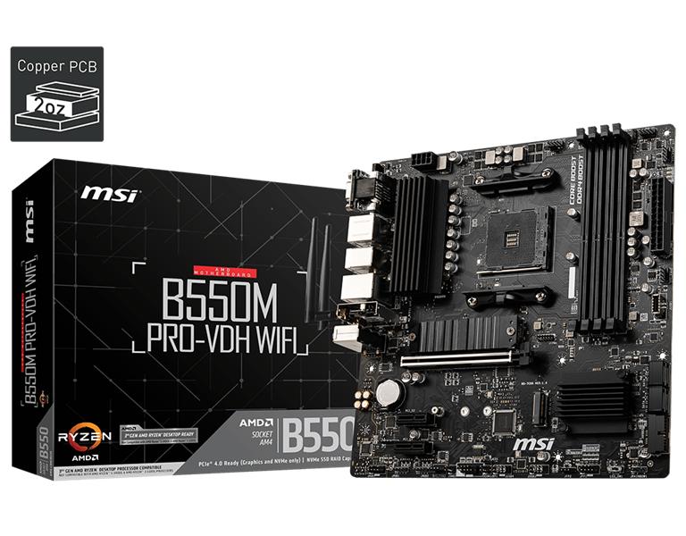 Материнская плата MSI B550M PRO-VDH WIFI AM4,4DDR4,1PCI-Ex16, 2PCI-Ex1, 2M.2, 4SATA3,7USB3.2 Gen1