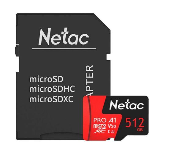 Носитель информации Netac P500 Extreme 512GB Pro MicroSDXC V30/A1/C10 up to 100MB/s, retail pack with SD Adapter
