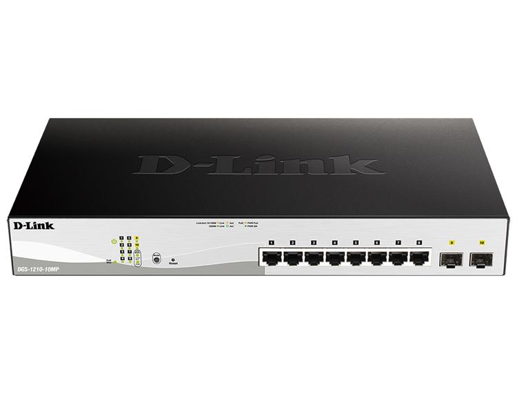 Коммутатор D-Link PROJ Smart  L2 Switch 8х1000Base-T PoE, 2х1000Base-X SFP, PoE Budget 130W, Compact CLI