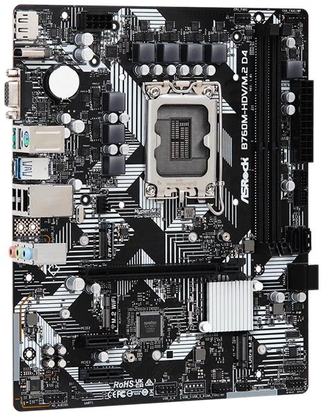 Материнская плата ASROCK B760M-HDV/M.2 D4, LGA1700, B760, 4*DDR4, HDMI+DP+D-Sub, 4xSATA3 6.0 (RAID), M.2 Socket, 4xUSB 3.2, 1xUSB2.0, Type-C, mATX; 90-MXBL40-A0UAYZ