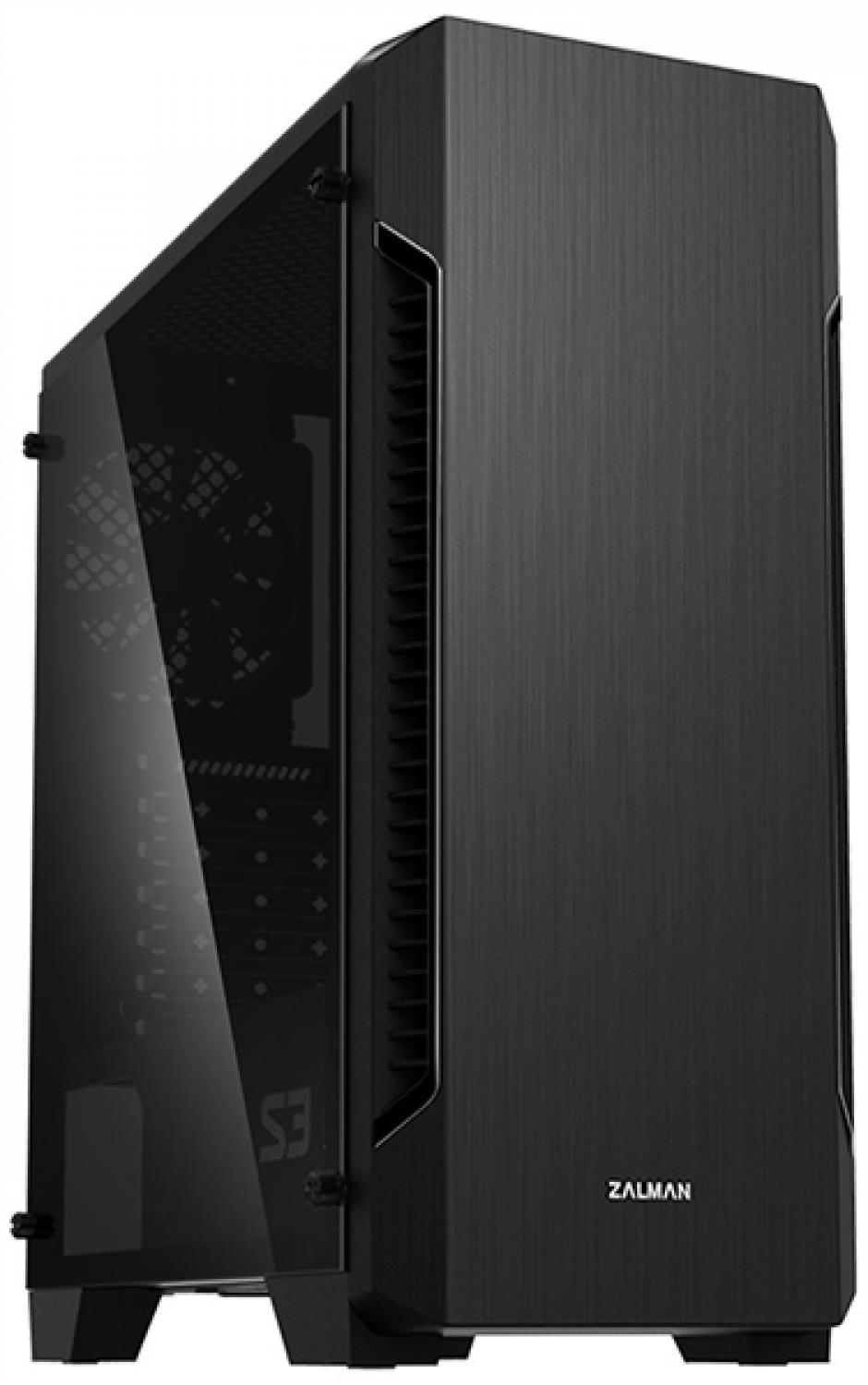 Корпус ZALMAN S3 TG, ATX, BLACK, TEMPERED GLASS WINDOW, 2x3.5", 2x2.5", 2xUSB2.0, 1xUSB3.0, FRONT 2x120mm