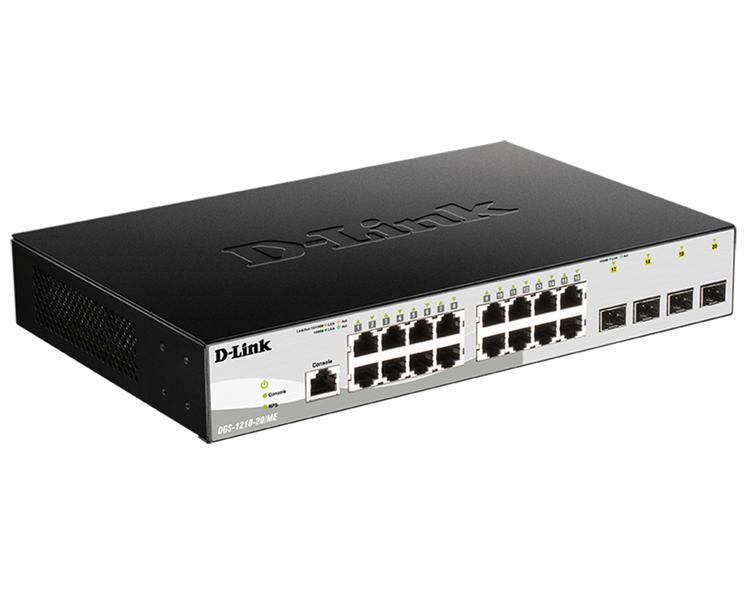 Коммутатор D-Link DGS-1210-20/ME/B1A, L2 Managed Switch with 16 10/100/1000Base-T ports and 4 1000Base-X SFP ports.16K Mac address, 802.3x Flow Control, 4K of 802.1Q VLAN, 802.1p Priority Queues, Traffic Segme